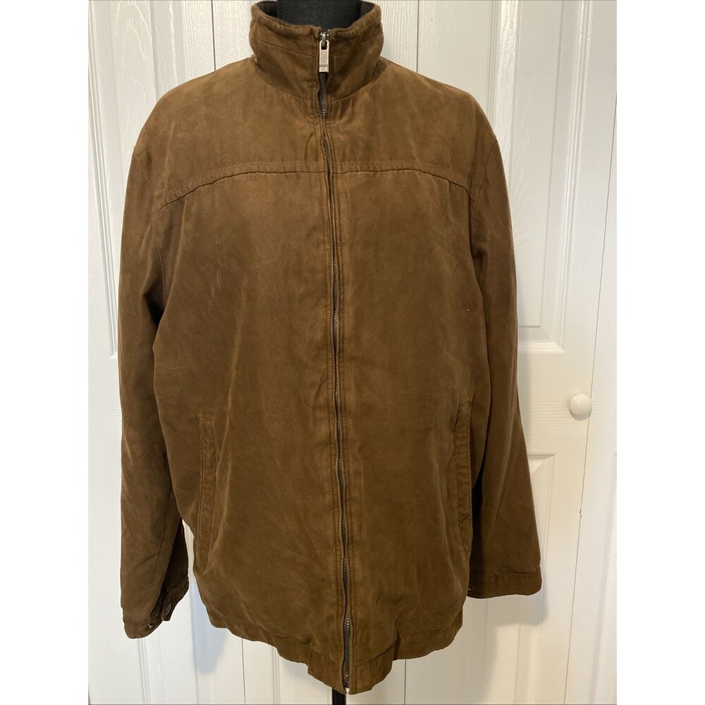 Weatherproof Men's Brown Fsuede Lined Zip-Front Short Jacket, Size M Regular Fit